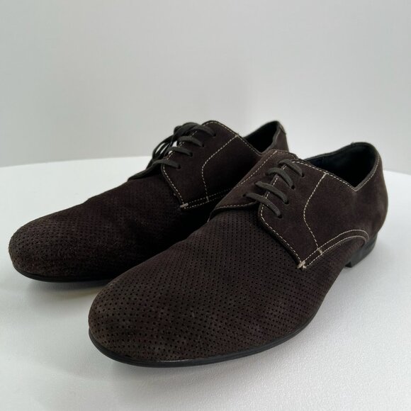 Bugatchi Suede Perforated Derby Dress Shoes Mens 10 Lace Up Casual Leather Brown main image 11